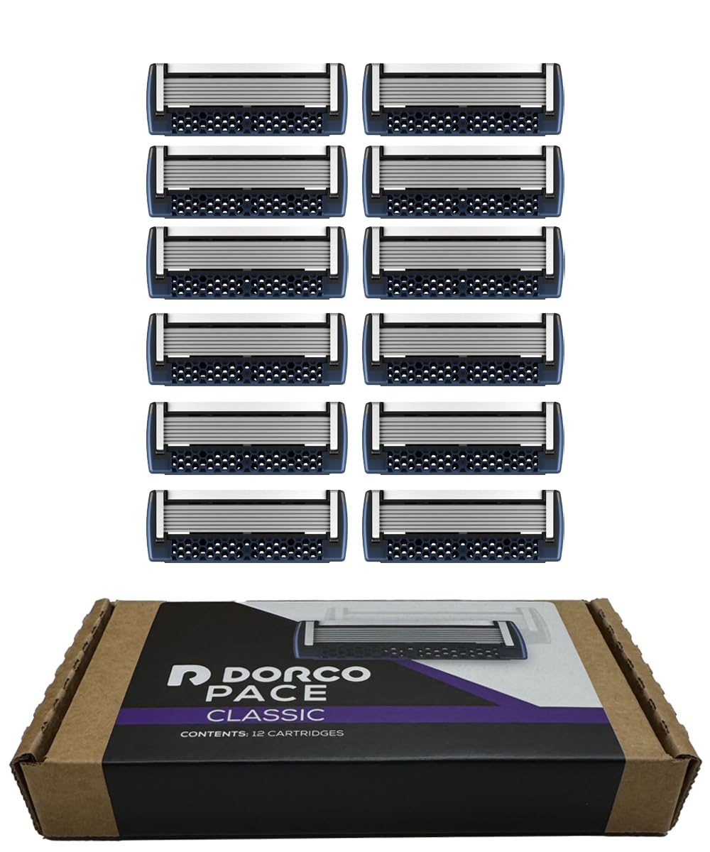 DORCO Pace Classic - Seven Blade Razor System with Pivoting Head and Premium Handle- 12 Pack Refill (No Handle)