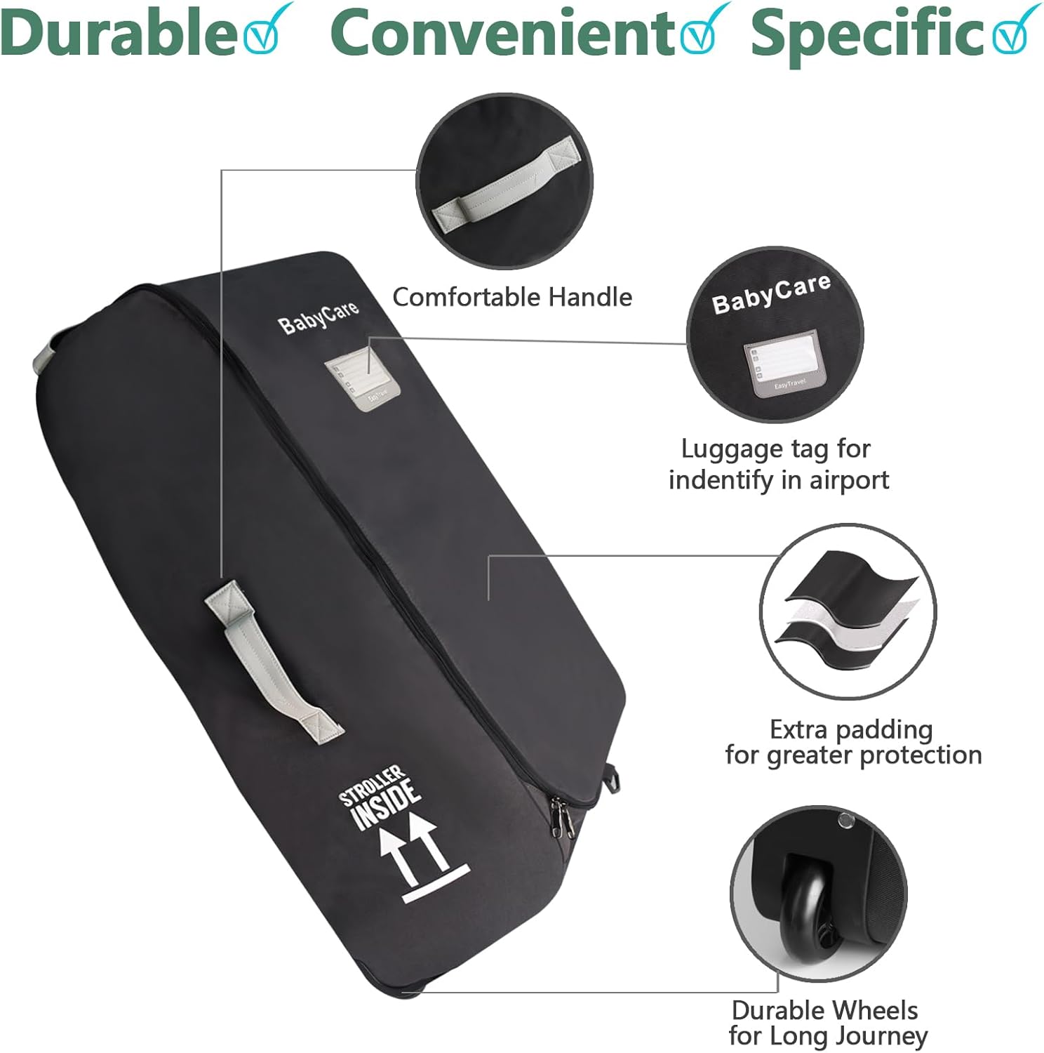 Stroller Travel Bag Compatible with UPPAbaby Vista, Vista V2, Cruz V2,Uppa-baby Bag With Wheels,Dual Handles,Luggage Tag for Airplane Flight Travel