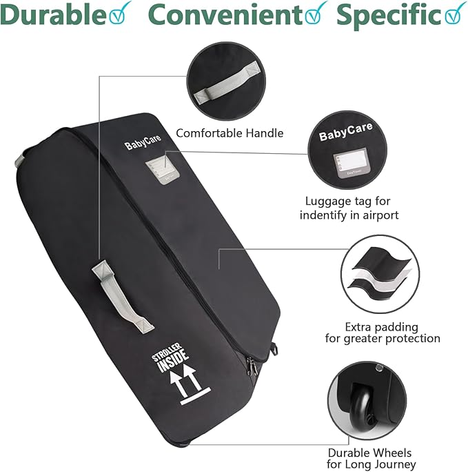 Stroller Travel Bag Compatible with UPPAbaby Vista, Vista V2, Cruz V2,Uppa-baby Bag With Wheels,Dual Handles,Luggage Tag for Airplane Flight Travel-BubblyBeeBaby