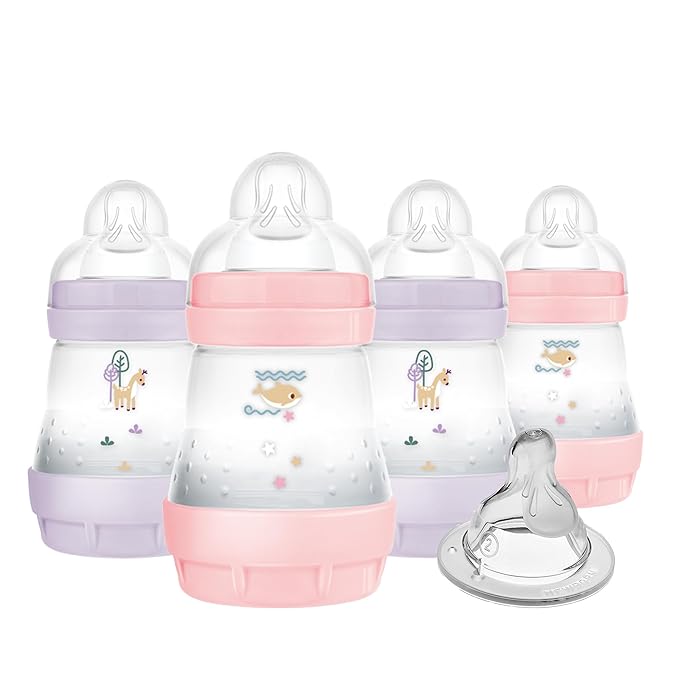 MAM 5oz Easy Start Anti-Colic Baby Bottles, Slow Flow with Bonus Medium Flow Nipple, Reduces Colic, Gas, & Reflux, Easy-to-Clean, BPA-Free, Baby Bottles for Newborns, 0-3 Months-BubblyBeeBaby