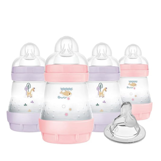 MAM 5oz Easy Start Anti-Colic Baby Bottles, Slow Flow with Bonus Medium Flow Nipple, Reduces Colic, Gas, & Reflux, Easy-to-Clean, BPA-Free, Baby Bottles for Newborns, 0-3 Months-BubblyBeeBaby