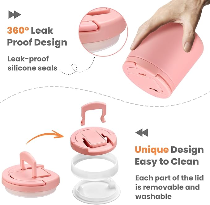 20oz Insulated Vacuum Food Jar with Buckle Lid,Soup Thermo for Hot Food Kids,Wide Mouth Leakproof Stainless Steel Lunch Container with Spoon-Pink-BubblyBeeBaby