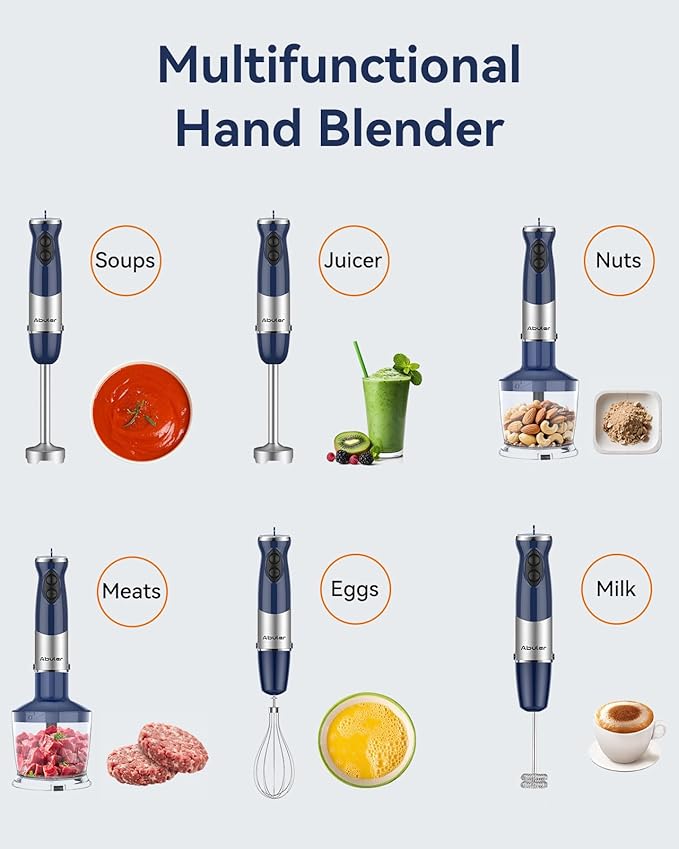 Immersion Blender Handheld 1000W 5 in 1 Corded Stick Hand Blender Kitchen with 12 Speed, BPA-Free, Mixing Beaker, Chopper, Whisk, Milk Frother, Perfect Emulsifier for Soup, Baby Food, Sauce, Puree-BubblyBeeBaby