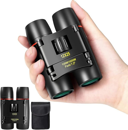 12X25 Mini Pocket Binoculars Compact, Small Lightweight Foldable for Adults Kids Bird Watching, Travel, Opera Concert, Hiking, Cruise, Football Game Green-BubblyBeeBaby