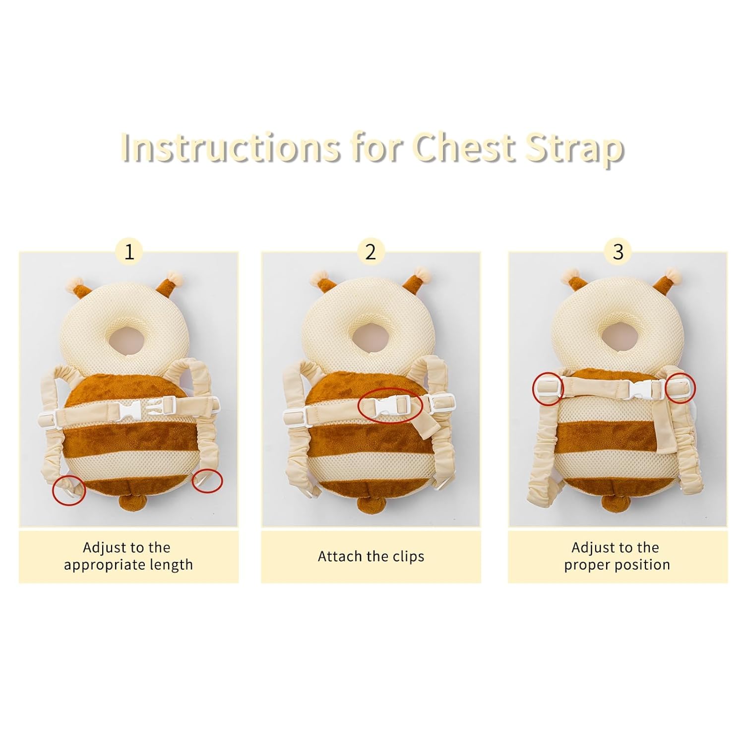 Baby Head Protector Backpack,Toddler Head Protector Padded Backpack Elasticated Carrier Wear,Breathable Polyester Mesh, Lightweight, Suitable for Summer(Bee)