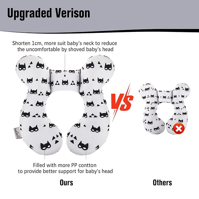 KAKIBLIN Baby Travel Pillow for Head and Neck, Upgraded Baby Support Pillow, Baby Neck Pillows for Car Seat,Pushchair,Travel, Grey-BubblyBeeBaby