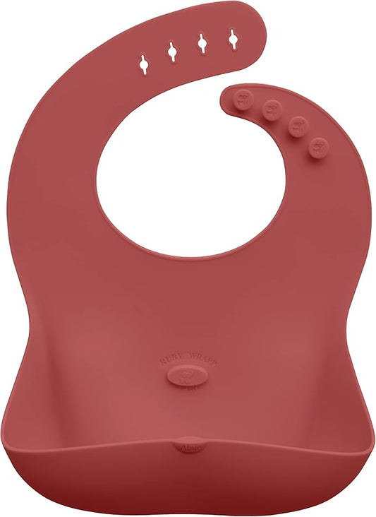 Abiie Ruby Wrapp Silicone Bibs for Babies with Front Pocket - Waterproof Bib - Stain Resistant - Silicone Toddler Bibs-BubblyBeeBaby