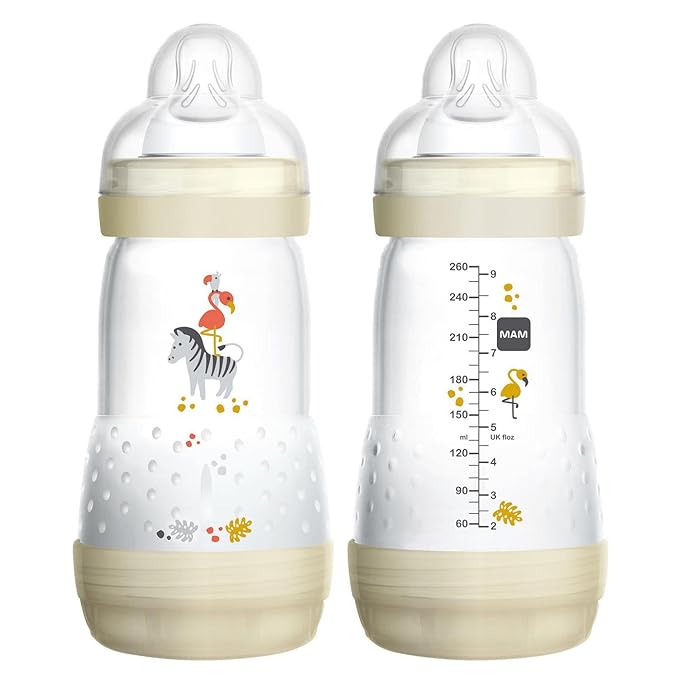 MAM Easy Start Anti-Colic Baby Bottle 9 oz, Medium Flow, Breastfeeding-Like Silicone Nipple Bottle, Reduces Colic, Gas, & Reflux, Easy-to-Clean, BPA-Free, Vented Baby Bottles for Newborns, 2+ Months-BubblyBeeBaby