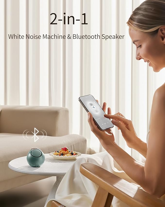 2025 Mom's Choice Awards, Portable Sound Machine for Baby Adult, AI Cry Detection, 18 Soothing Sound, Bluetooth Rechargeable White Noise Machine for Home Office Travel, Nursery Light, Cyan-BubblyBeeBaby