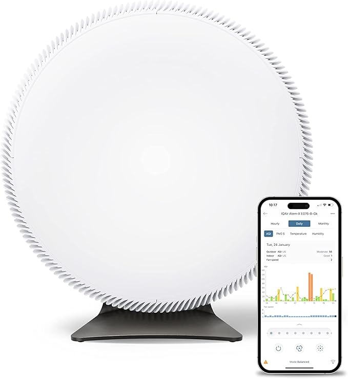 IQAir Atem X Smart Air Purifier for Large Room up to 1650 sq. ft., WiFi App Control, HyperHEPA Filters Wildfire Smoke, Viruses, Bacteria, Allergies, Asthma Triggers, Mold, Made in Germany-BubblyBeeBaby