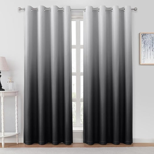 HOMEIDEAS Black Ombre Blackout Curtains 52 X 84 Inch Length Gradient Room Darkening Thermal Insulated Energy Saving Grommet 2 Panels Window Drapes for Living Room, Bedroom-BubblyBeeBaby