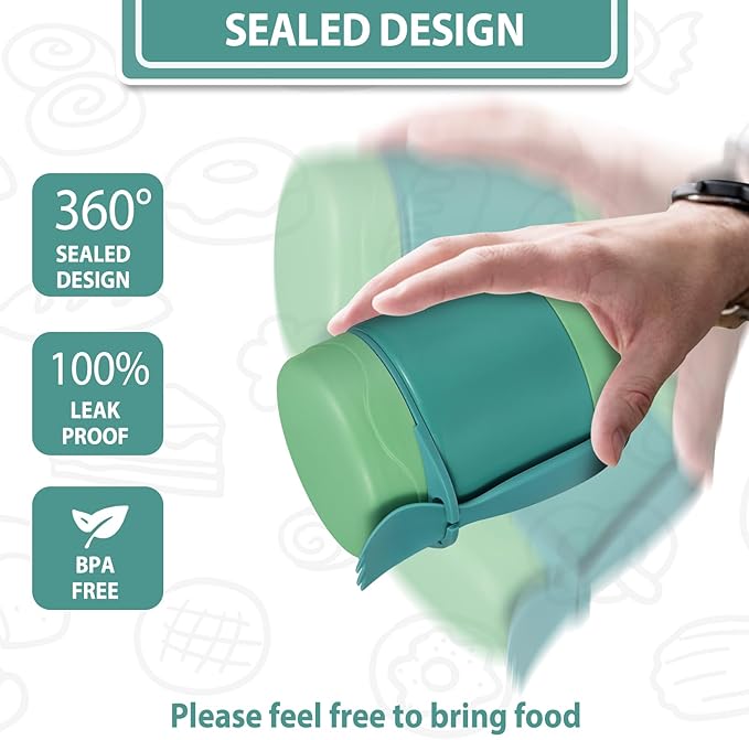 10oz Soup Thermo for Hot Food Kids,Lunch Thermo Kids Food Jar with Spoon Hot Insulated Food Containers,Leak Proof Stainless Steel Wide Mouth Lunch Food Thermo Jar for School(Green)-BubblyBeeBaby