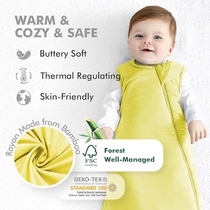 HAPIU Unisex Rayon Made from Bamboo Baby Sleep Sack TOG 1.0, 2-Way Zipper YKK, Wearable Blanket Baby-BubblyBeeBaby