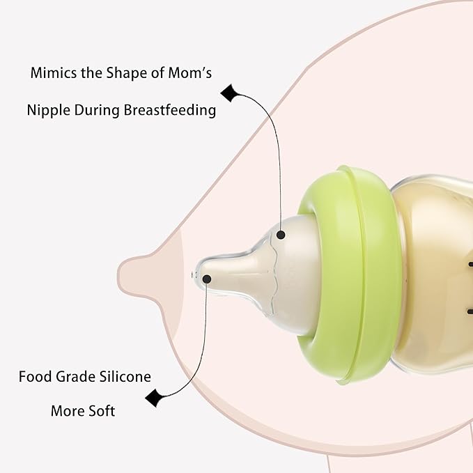 YOHKOH PPSU Baby Bottle Wide Neck, Newborn Anti-Colic Baby Bottle with Natural Response Nipple, Streamlined Body, Easy to Clean (8.8oz (Pack of 4), Green)-BubblyBeeBaby