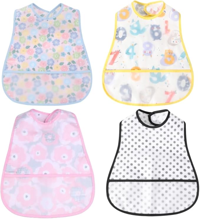 Baby bibs Waterproof Toddler bib - Feeding bib with Pocket for Infant Boy Girl Washable 6-36M-BubblyBeeBaby