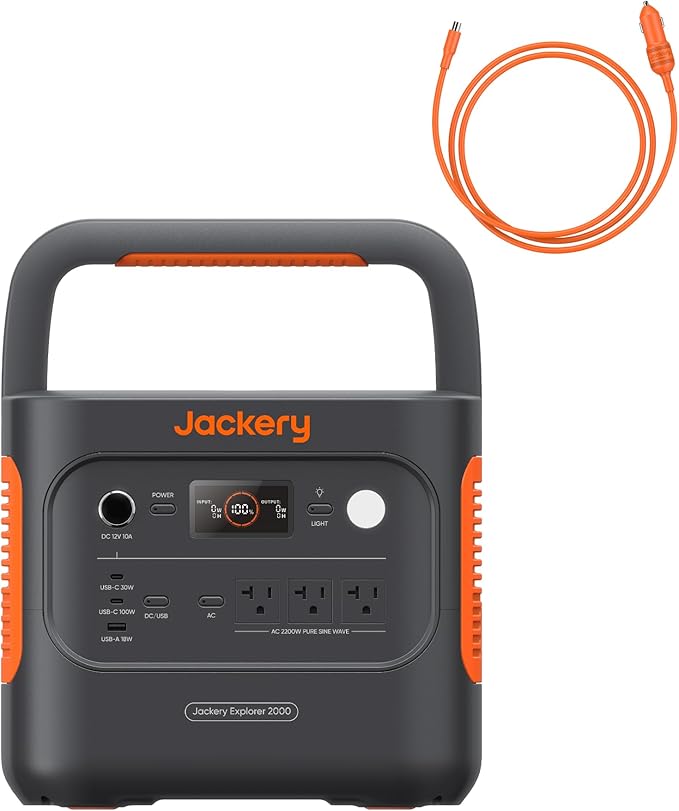 Jackery Explorer 2000 v2 Portable Power Station with Car Charging Cable, 2042Wh LiFePO4 Battery, 2200W Solar Generator, USB-C PD 100W Fast Charging for Camping, Home Use(Solar Panel Optional)-BubblyBeeBaby