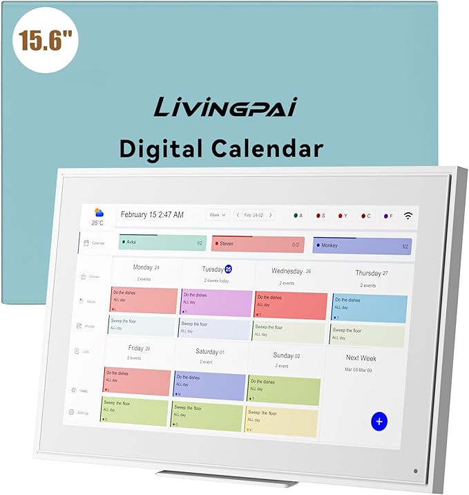 15.6-inch Wall Digital Calendar,2025 Smart WiFi Calendar & Chore Chart,Full HD Touchscreen Interactive Display for Family Schedules-Wall/Desk Mountable Planner,Meeting Reminders & Deadline Tracking-BubblyBeeBaby