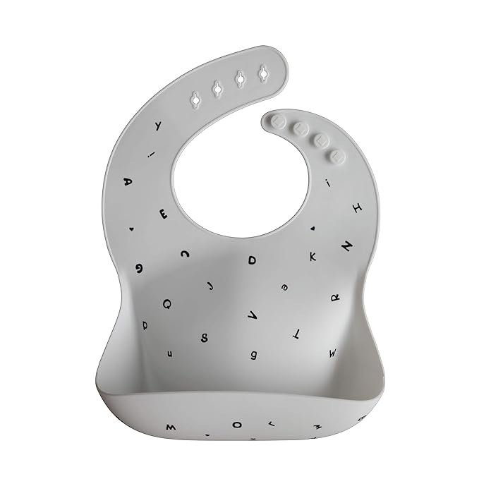 mushie Silicone Baby Bib | Adjustable Fit Waterproof Bibs (Letters White)-BubblyBeeBaby