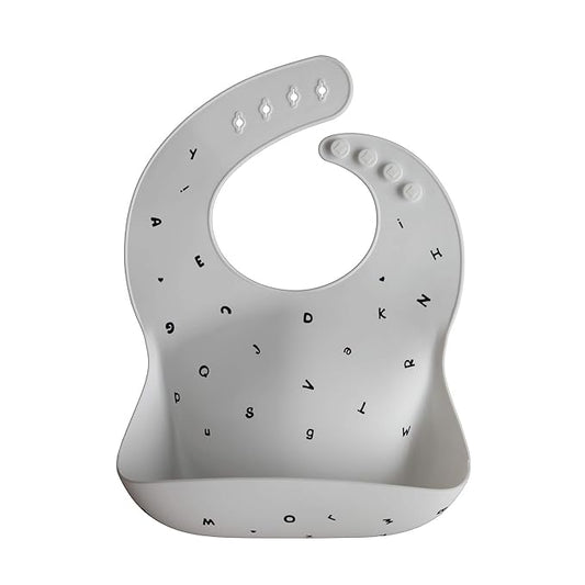 mushie Silicone Baby Bib | Adjustable Fit Waterproof Bibs (Letters White)-BubblyBeeBaby