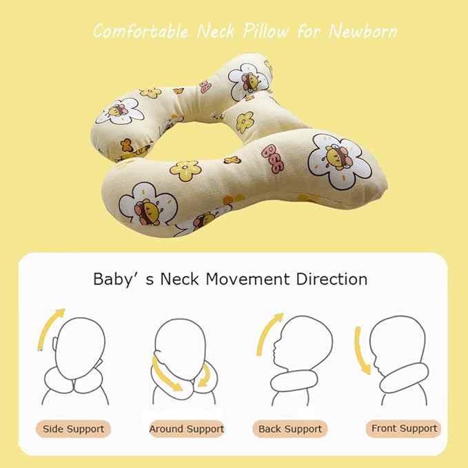 Baby Neck Pillows, Comfortable Baby Travel Head Neck Support Pillow for Car Seat Stroller Pushchair, Soft PP Cotton Travel Pillow for 0-1 Year Old Toddler Infant Newborn, Bee-BubblyBeeBaby