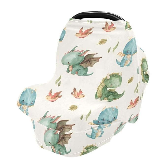 Kigai Cute Dragon Baby Car Seat Covers for Newborn, Breathable Nursing Cover for Breastfeeding Moms, Baby Stroller/Shopping Cart/Stretchy Carseat Cover for Boy & Girl-BubblyBeeBaby