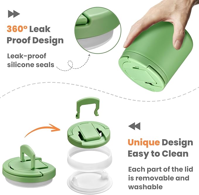 20oz Insulated Vacuum Food Jar with Buckle Lid,Soup Thermo for Hot Food Kids,Wide Mouth Leakproof Stainless Steel Lunch Container with Spoon-Green-BubblyBeeBaby