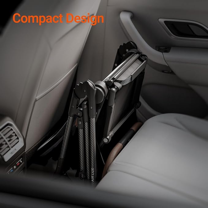 Air Lux Baby Stroller with Carbon Fiber Frame, One-Hand Fold & Reversible Seat, Magnetic 5-Pt Harness, Car Seat Adapter, 15.8lbs, Cinder-BubblyBeeBaby