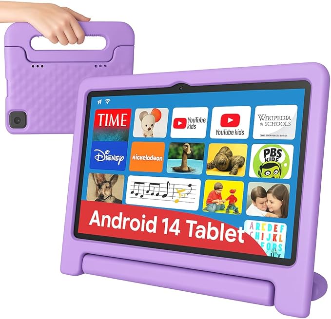 10.1" Kids Tablet Android 14 | 64GB Octa-Core 8GB RAM | Shockproof Case & Parental Control | 12H Fast Charge | HD Display w/Google Kids Space & Educational Apps | WiFi 6/Bluetooth/GPS | Ages 3-12-BubblyBeeBaby