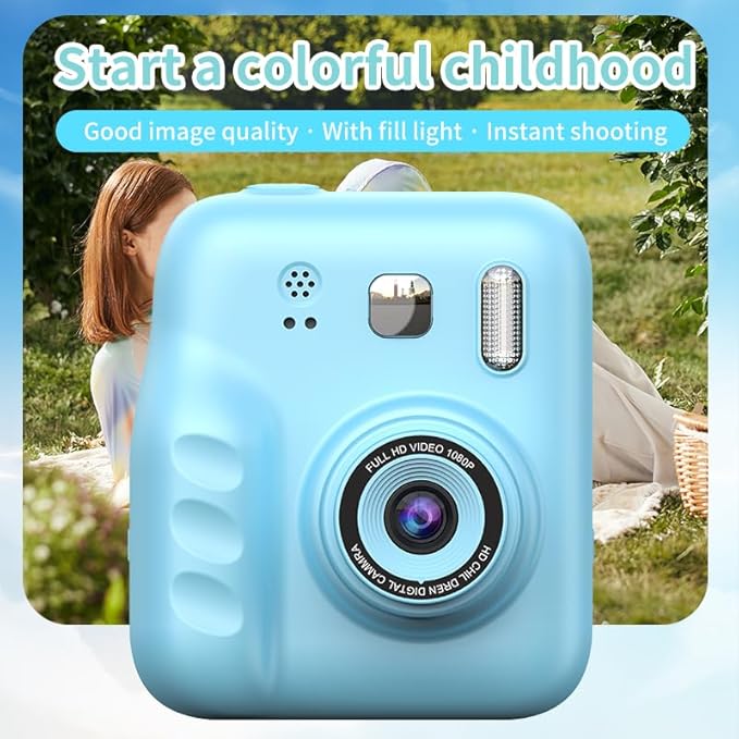 Instant Print Camera for Kids, 2.0" IPS Screen with Video Recording, 32GB Expandable, 1800mAh Battery, Includes 40+ Zink Paper, Birthday Gift for Girls Boys Age 3-12-BubblyBeeBaby