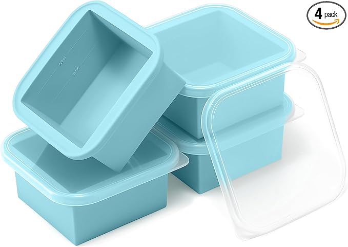 2-Cup Silicone Freezer Trays with Lids – Perfect for Meal Prep, Portion Control, and Easy Freezing-Meal Prep Container Molds for Soup,Leftovers (Aqua, 4 Pack)-BubblyBeeBaby