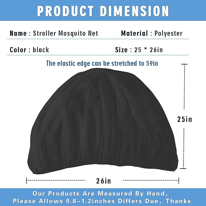 Mosquito Net for Stroller 2Pack - Protective Baby Stroller Mosquito Net - Perfect Bug Netting for Strollers, Bassinets, Cradles, Playards, Pack N Plays and Portable Mini Crib (Black)-BubblyBeeBaby