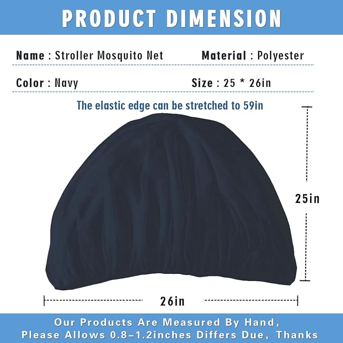 Mosquito Net for Stroller 2Pack - Protective Baby Mosquito Bug Net for Strollers, Bassinets, Cradles, Playards, Pack N Plays and Portable Mini Crib (Navy)-BubblyBeeBaby