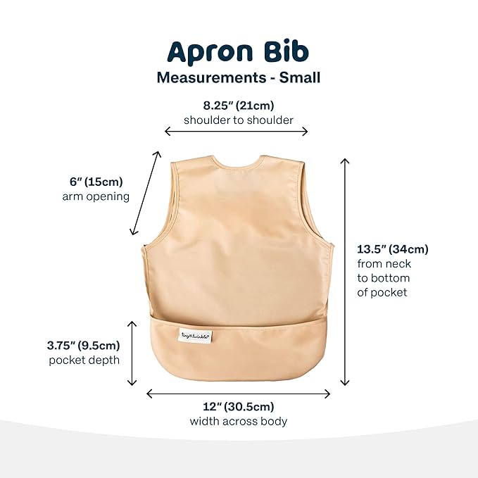 Tiny Twinkle Mess Proof Apron Bibs - 2 Pack Waterproof & Lightweight Baby Bibs for Led Weaning | 100% Recycled Polyester, Easy Clean & Machine Washable (Sand Cinnamon,Small 6-24 Months)-BubblyBeeBaby