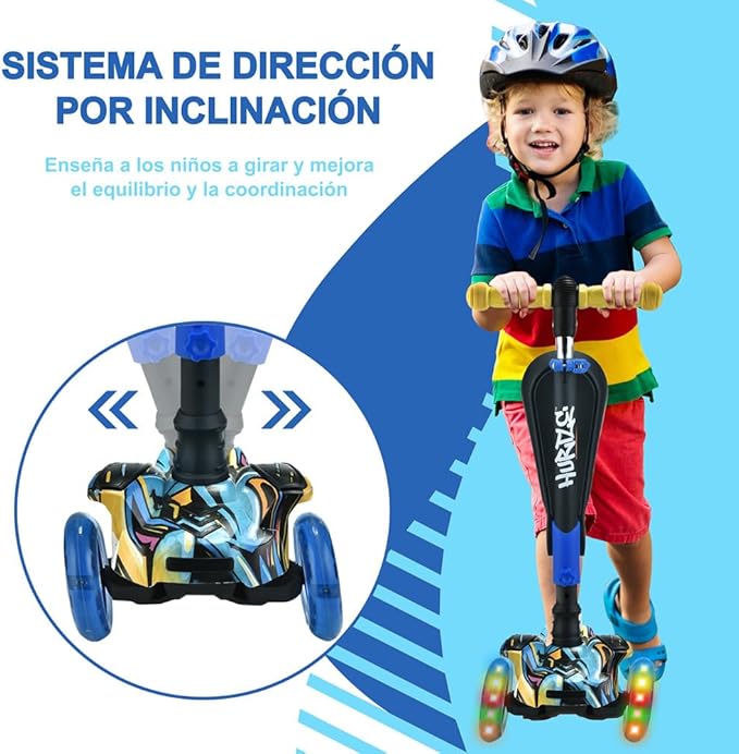 Hurtle 3-Wheeled Scooter for Kids - Wheel LED Lights, Adjustable Lean-to-Steer Handlebar, and Foldable Seat - Sit or Stand Ride with Brake for Boys and Girls Ages 1-14 Years Old-BubblyBeeBaby