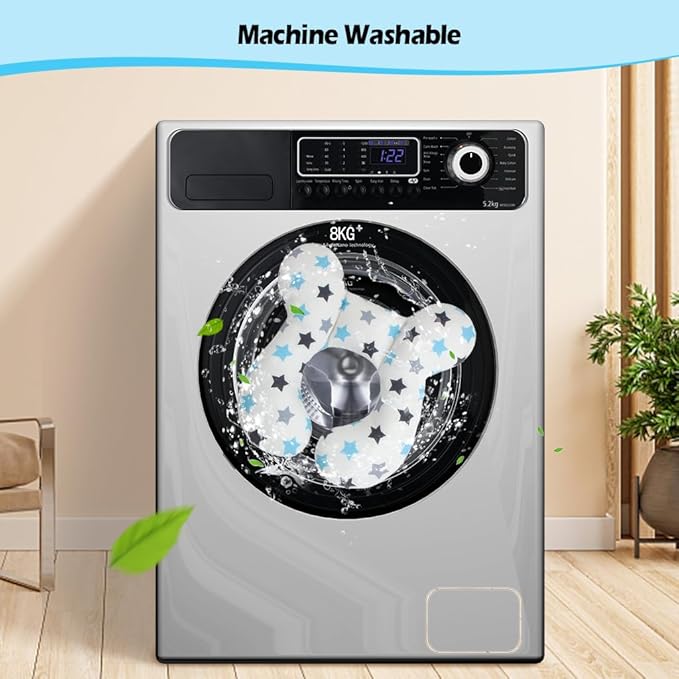 KAKIBLIN Baby Neck Pillow, Upgraded Baby Support Pillow, Head Pillows for Carseat, Newborn Neck Support for Car Seat,Pushchair,Travel (White Star)-BubblyBeeBaby