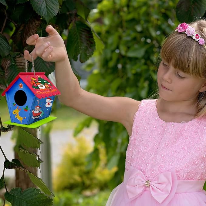 hapray 12 Pack Bird House Kit, DIY Birdhouse Kits, Wooden Crafts Arts for Children to Build and Paint (Includes Paints & Brushes) for Kids Girls Boys Toddlers Christmas Gift-BubblyBeeBaby