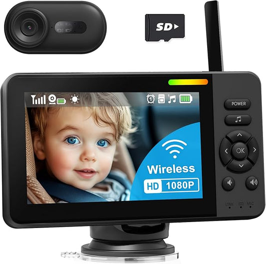 Wireless Baby Car Camera, HD 1080P Car Baby Monitor with Night Vision, Easy Install Backseat Camera for Kids, 360 Degree Rotatable Rear Facing Car Seat Mirror for Home, Baby, Pet-BubblyBeeBaby