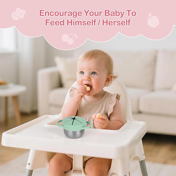 2 Pack Snack Cups for Toddlers Spill Proof - Detachable Stainless Steel Toddler Snack Cups with Silicone Lids & Handles - Dishwasher Safe Baby Snack Containers for Mess-Free Snacking (Green and Pink)-BubblyBeeBaby