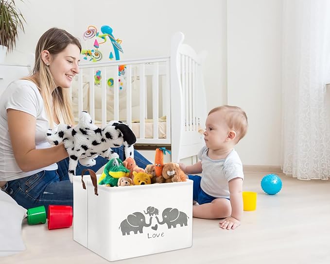 HIYAGON Baby Basket - Cute Elephant Toy Storage Bin Organizer Box Gift Basket for Boys and Girls (Love Elephants)-BubblyBeeBaby