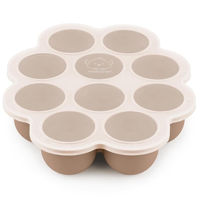 KeaBabies Silicone Food Freezer Trays with Lid, 2oz x 10 Pods Baby Food Storage Containers, Easy Puree Meal Prep, Breast Milk Silicone Freezer Molds, Dishwasher, Microwave Safe,BPA-Free(Chai Latte)-BubblyBeeBaby