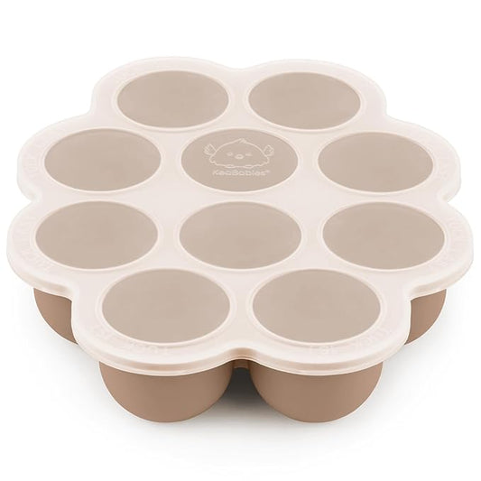 KeaBabies Silicone Food Freezer Trays with Lid, 2oz x 10 Pods Baby Food Storage Containers, Easy Puree Meal Prep, Breast Milk Silicone Freezer Molds, Dishwasher, Microwave Safe,BPA-Free(Chai Latte)-BubblyBeeBaby