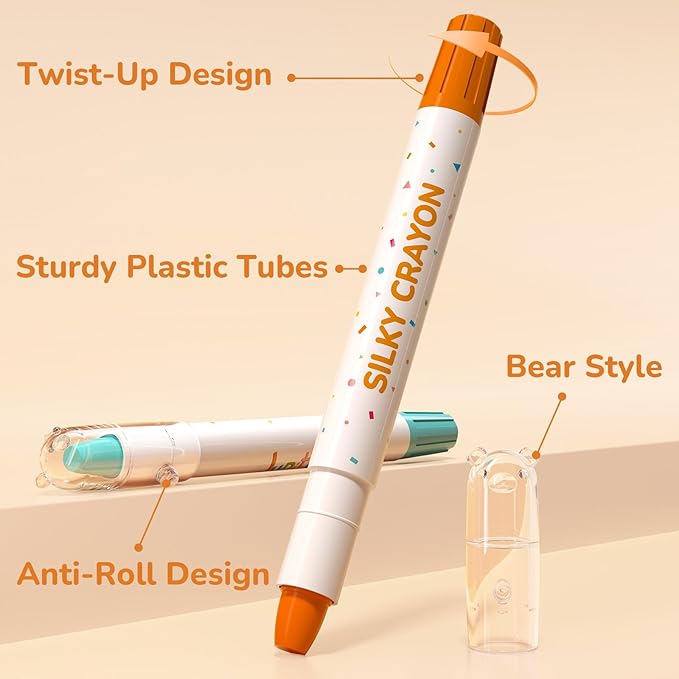 12 Color Twist Crayons for Toddlers 1-3 and Kids 4-8, Non-Toxic Washable Crayons 2-4, Ultra-Silky Easy-Grip Art Supplies, Ideal Coloring Gift for Boys and Girls-BubblyBeeBaby