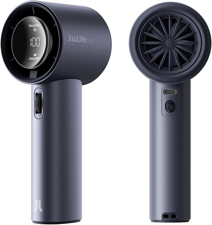 JISULIFE Portable Handheld Fan,Speed(1-100) Adjustable Turbo Mini and 3600mAh Battery Rechargeable Personal Fan,Digital Display,Gifts for Women Men Travel/Camping/Outdoor-Blue-BubblyBeeBaby