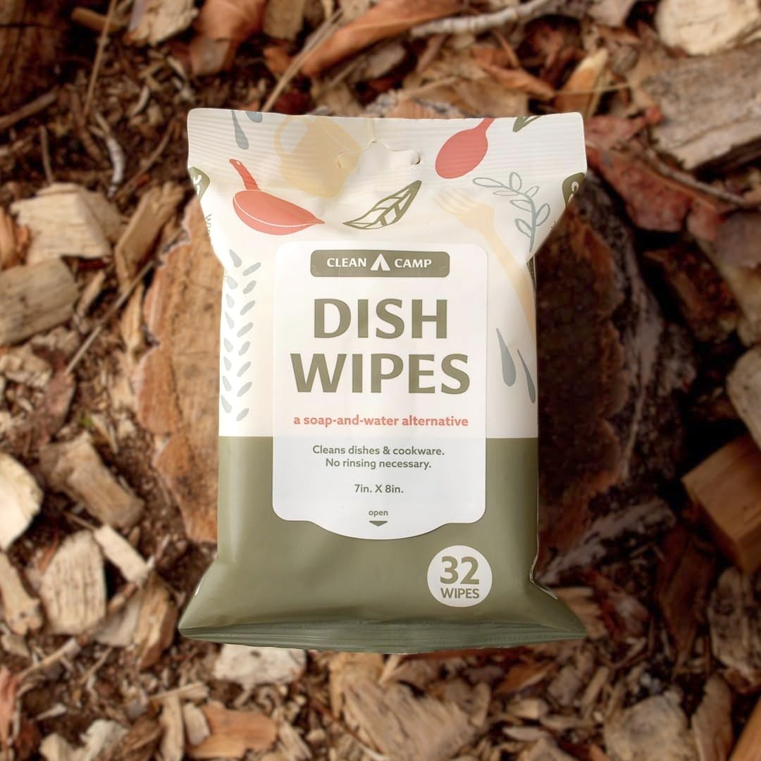 Dish Wipes | 100% Biodegradable Pre-Moistened Food-Safe Camp Kitchen Wipes | A Soap-and-Water Alternative