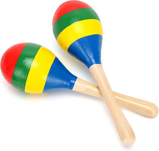 2 Pcs Maracas, Hand Percussion Rattles for Kids, Wooden Rumba Shaker Hand Musical Instruments with Clear Rhythm for Kids Adults Playing (Colorful)-BubblyBeeBaby