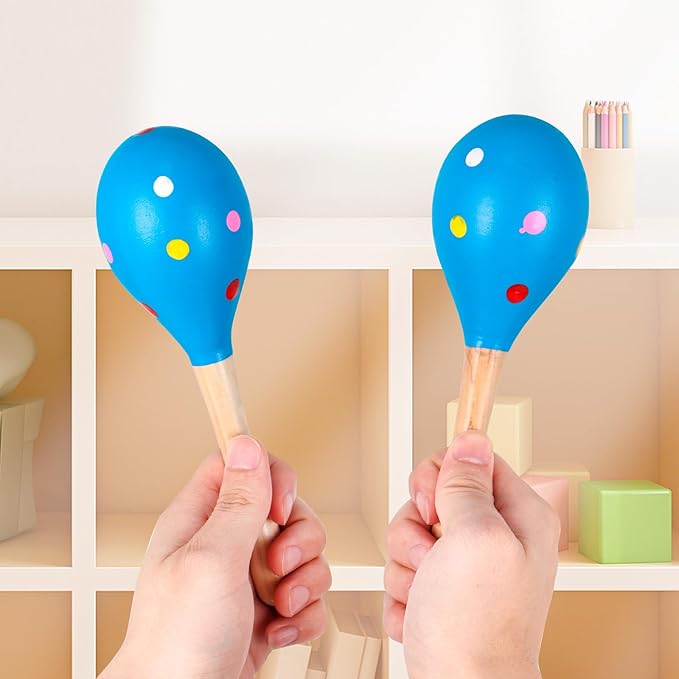 2 Pcs Maracas, Hand Percussion Rattles for Kids, Wooden Rumba Shaker Hand Musical Instruments with Clear Rhythm for Kids Adults Playing (Blue)-BubblyBeeBaby
