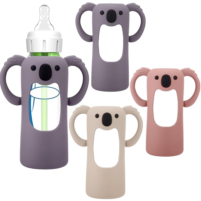 BUSOHA 3 Pack Koalas Silicone Sleeves for Dr. Brown's Glass Baby Bottles - Drop Protection Baby Bottle Sleeves Compatible with Dr Brown Newborn Glass Bottles with Silicone Handles,8 oz-BubblyBeeBaby