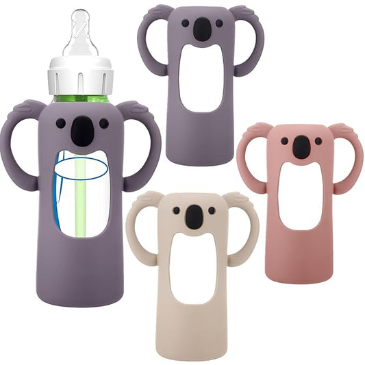 BUSOHA 3 Pack Koalas Silicone Sleeves for Dr. Brown's Glass Baby Bottles - Drop Protection Baby Bottle Sleeves Compatible with Dr Brown Newborn Glass Bottles with Silicone Handles,8 oz-BubblyBeeBaby