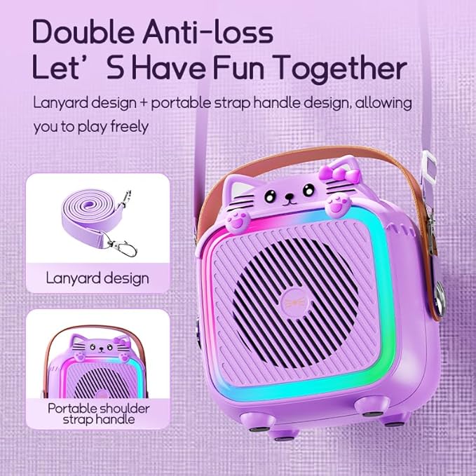 Karaoke Machine with 2 Wireless Microphones for Kids Adults,Portable Bluetooth Speaker Girls Toddlers Toy Gift for Aged 3-12 Year Birthday Parties Christmas Party - Purple-BubblyBeeBaby
