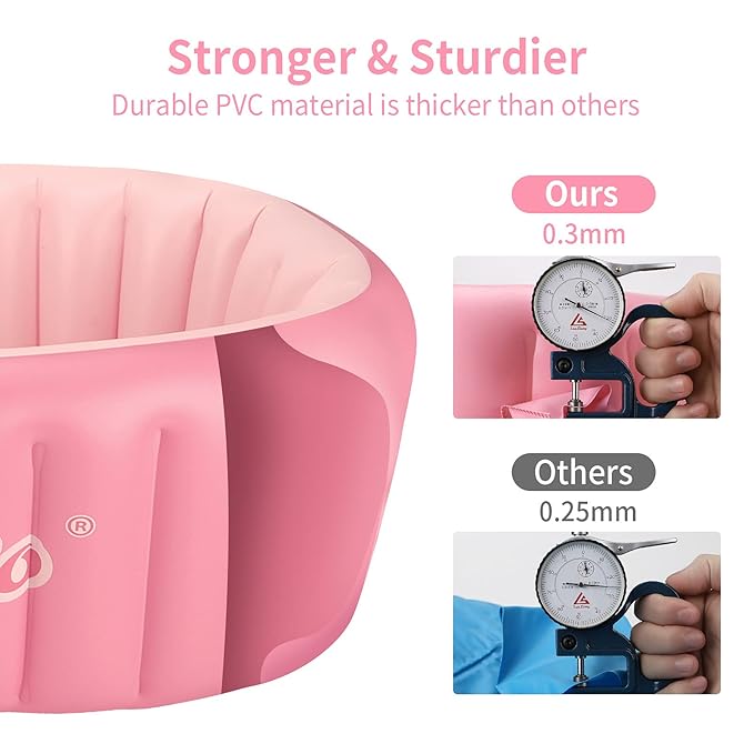 Inflatable Baby Bath Tub Portable Foldable Travel Mini Swimming Pool Helps Infants to Toddler Tub (Pink)-BubblyBeeBaby